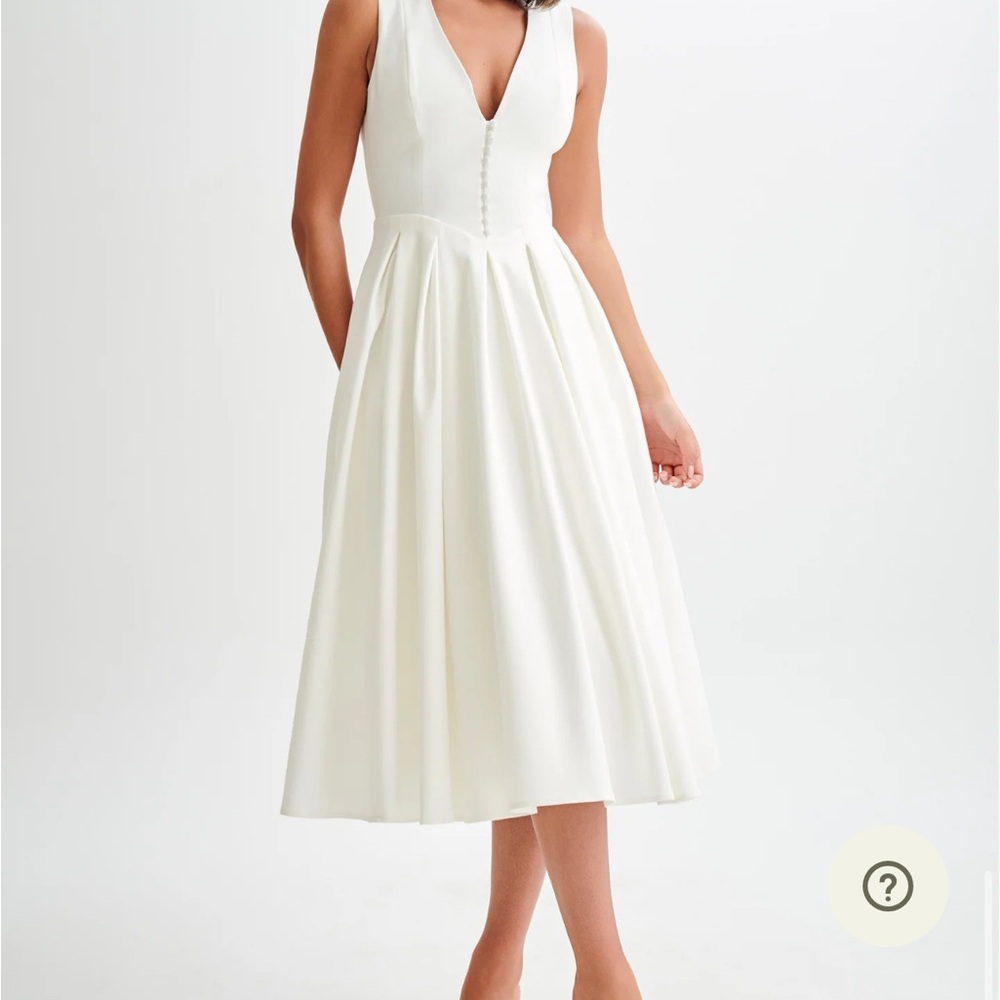 Meshki Keely White Midi Dress with Button Detail - Picture 2 of 6